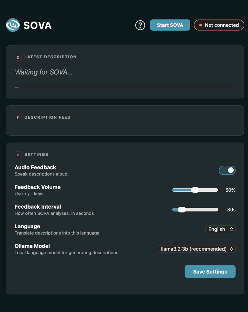 SOVA dashboard off